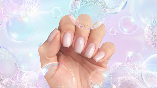 Soap Nails featuring glossy natural light pink polish, high-shine nails with a bubble-like sheen