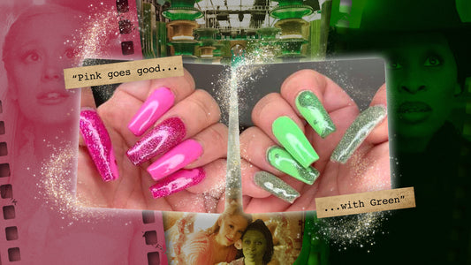 Wicked Movie 2024 Nails Ariana Grande Cynthia Erivo Pink and Green Nails Pink Goes Good With Green